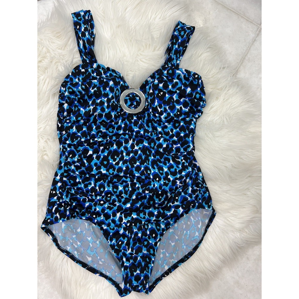 Miraclesuit One Piece Swimsuit Womens 10 Blue Leopard Animal Print W10400M